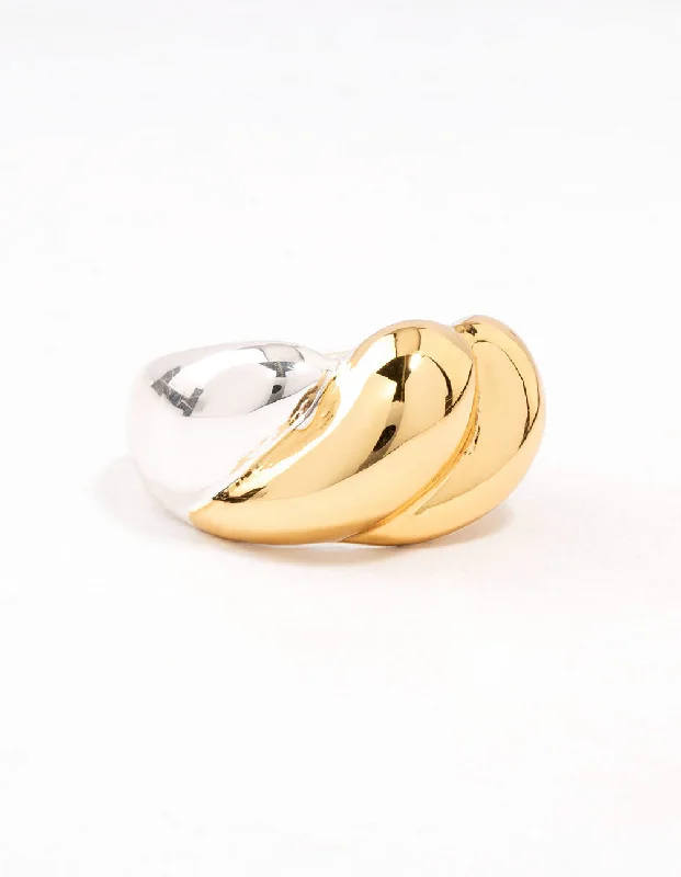 handcrafted raw crystal pendant Mixed Metals Statement Ripple Ring