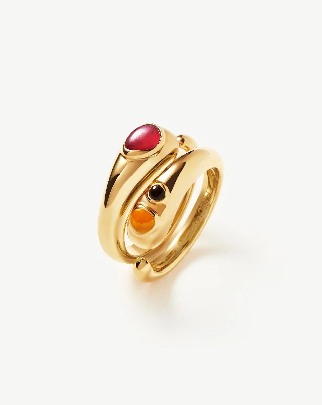 Molten Gemstone Double Stacking Ring Set | 18ct Gold Plated/Quartz & Chalcedony