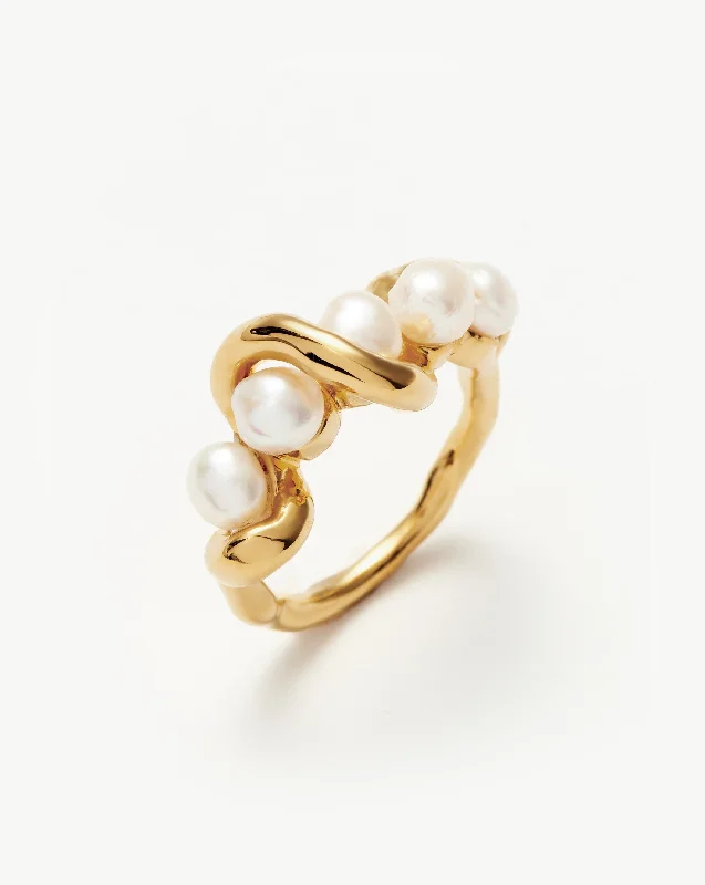 Molten Pearl Twisted Stacking Ring | 18ct Gold Vermeil/Pearl