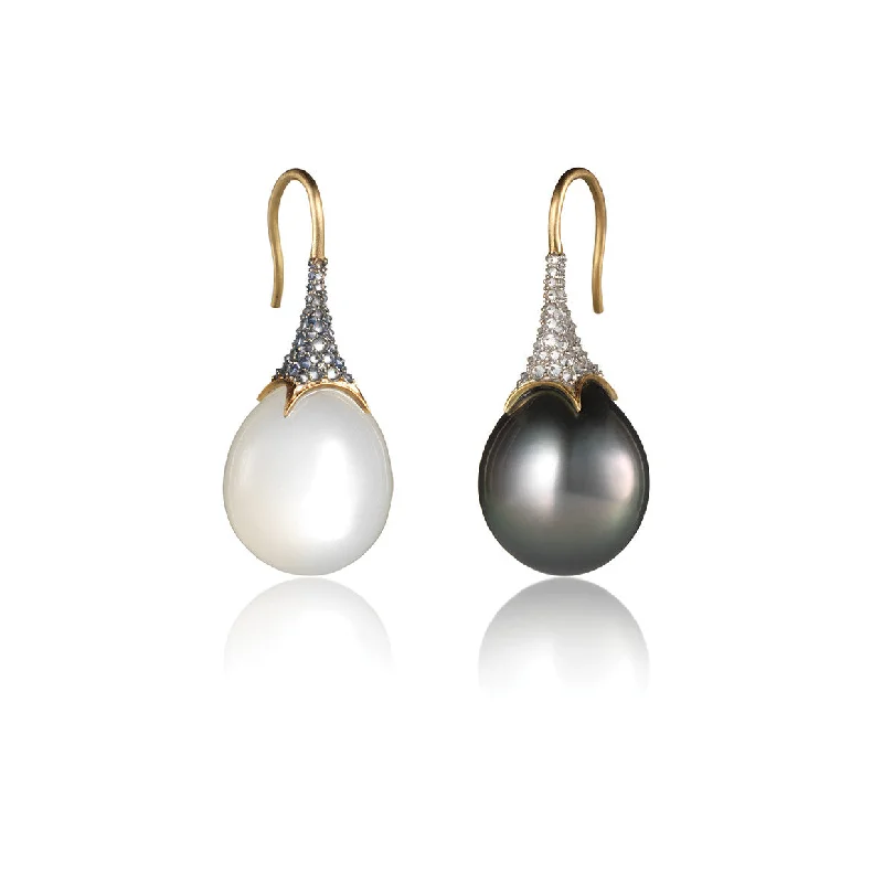 silver moon and star pendant Moonstone and Gray Tahitian Pearl Drop Earrings