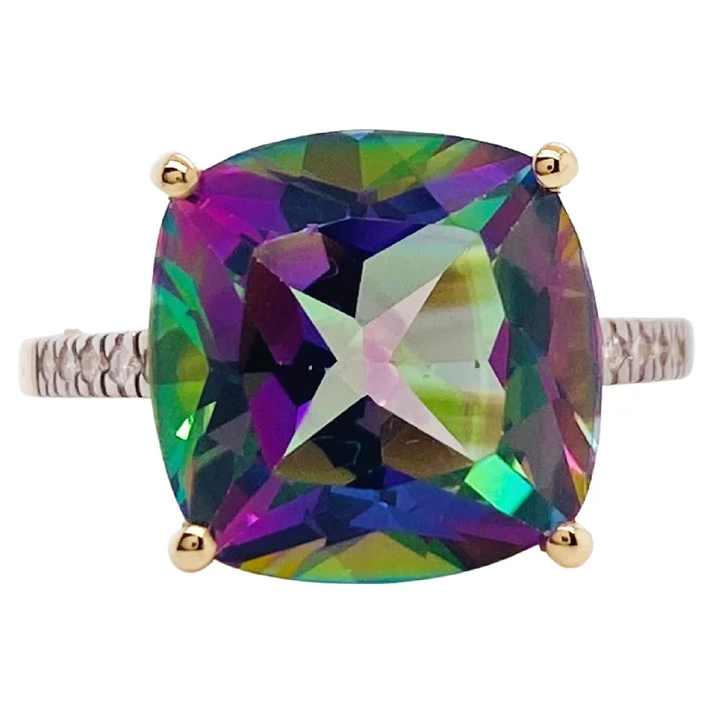 gold and diamond nose stud Cushion Mystic Topaz Ring