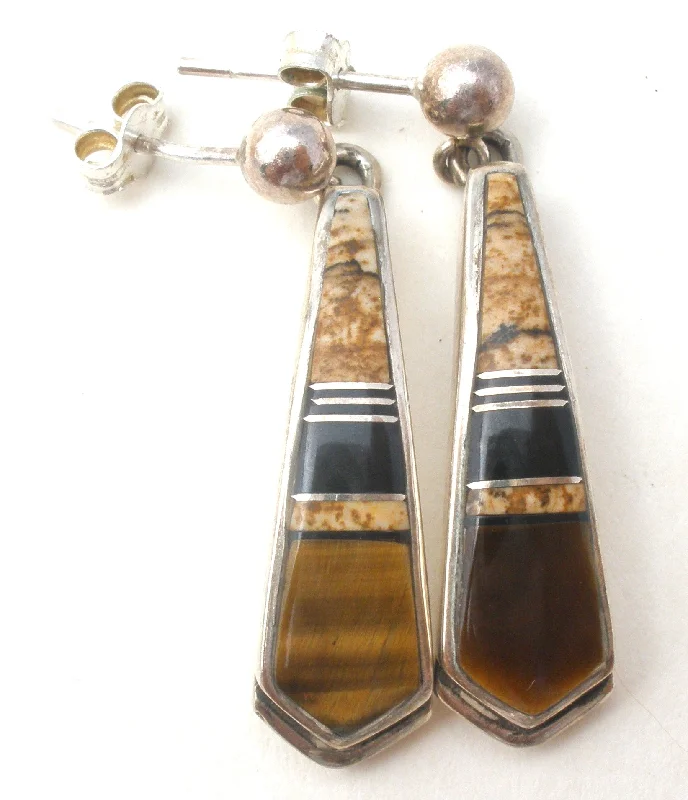 layered gold coin pendant necklace Navajo Rick Tolino Earrings with Inlay Gemstones