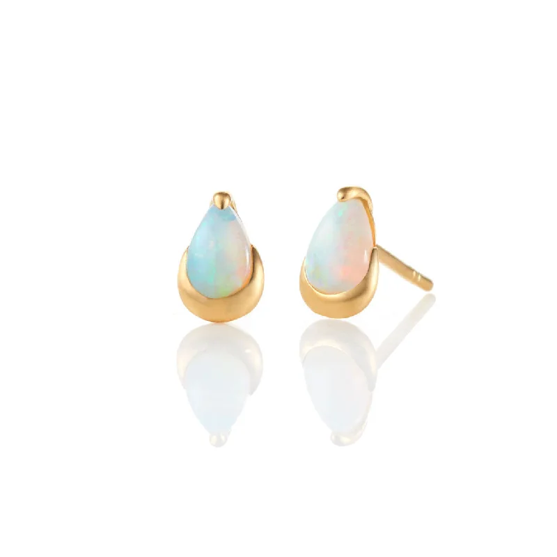 thin gold wire earrings Opal Cabochon stud earrings