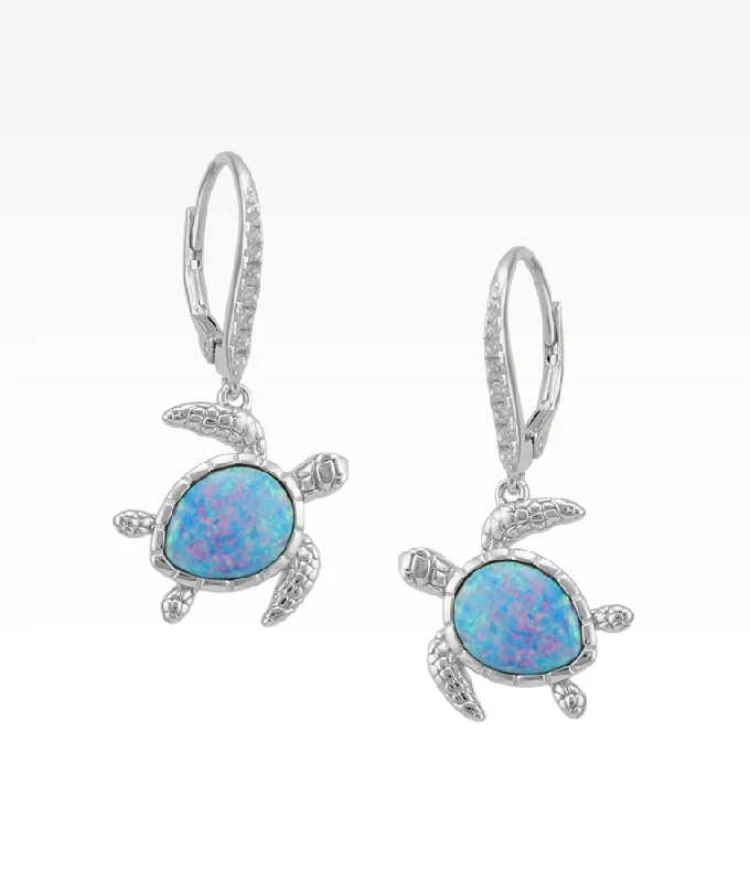 dainty gemstone drop earrings Opal Sea Turtle Earrings