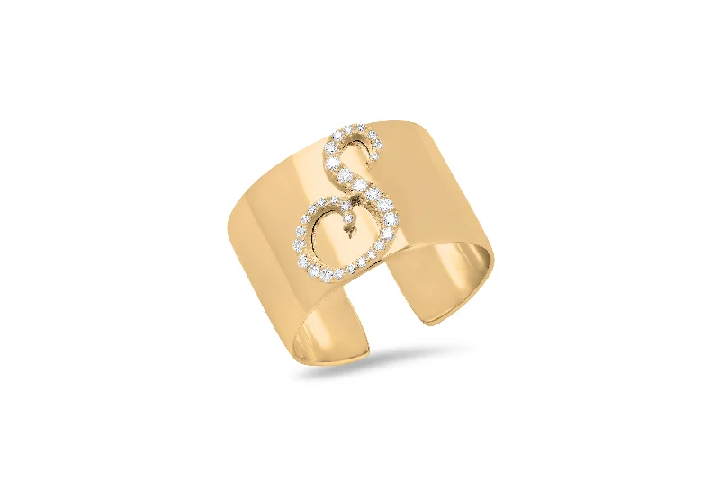 handmade leather ring Open Cigar Ring with Diamond Initial