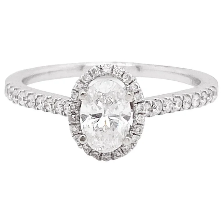 minimal gold ring stack Oval Diamond & Diamond Halo Engagement Ring