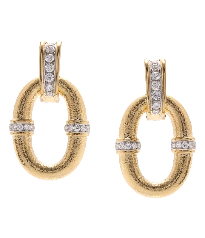aquamarine birthstone necklace March Oval Link Earrings, Hammered Gold