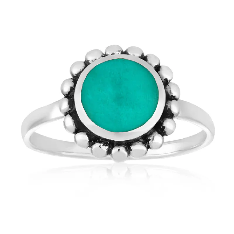 vintage filigree engagement ring Oxidised Sterling Silver Created Turquoise Ring