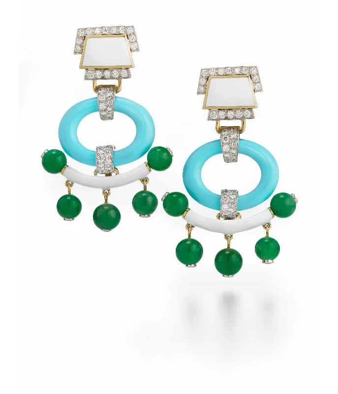 minimalist birthstone bangle Pagoda Earrings, Turquoise with Jade Beads