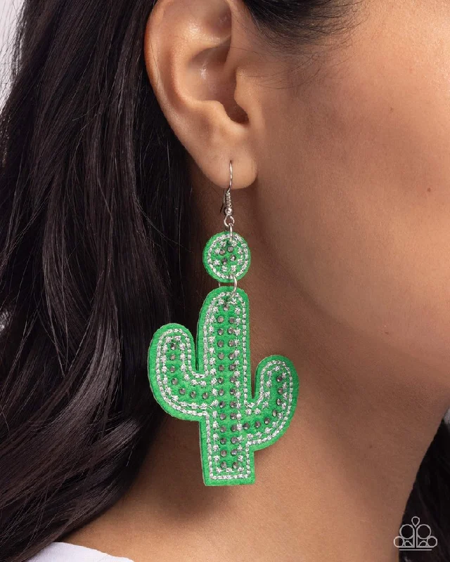dainty gemstone drop earrings Paparazzi Earring ~ Cactus Cameo - Green