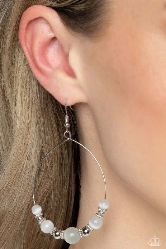 minimalist cuff bracelet adjustable Paparazzi Earring ~ Cats Eye Charisma - White