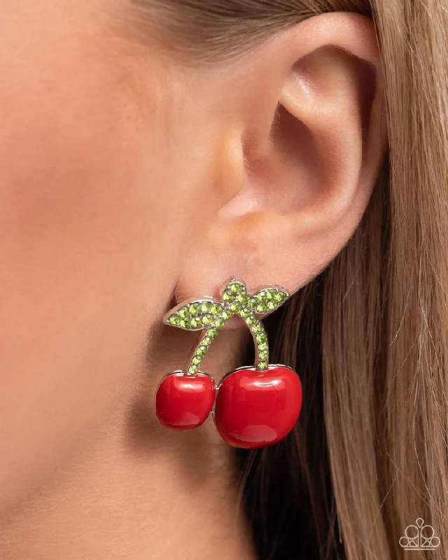 minimalist chain anklet gold Paparazzi Earring ~ Charming Cherries - Red