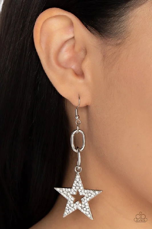 adjustable toe ring silver Paparazzi Earring ~ Cosmic Celebrity - White
