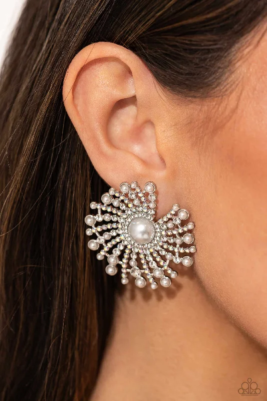 minimalist gemstone stud earrings Paparazzi Earring ~ Fancy Fireworks - White