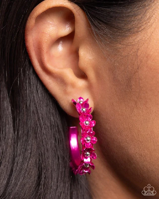 custom engraved wedding band Paparazzi Earring ~ Fashionable Flower Crown - Pink
