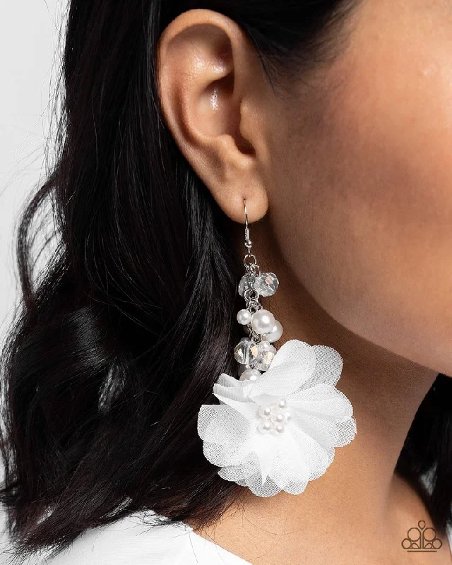 real zircon gemstone bracelet Paparazzi Earring ~ Fashionable Flower Girl - White