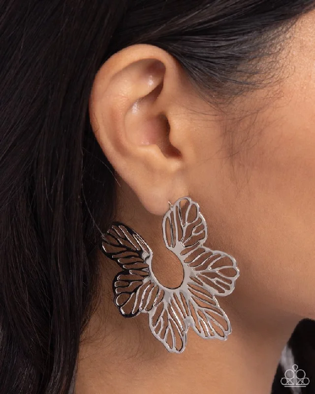 geometric diamond earrings gold Paparazzi Earring ~ Floral Fame - Silver