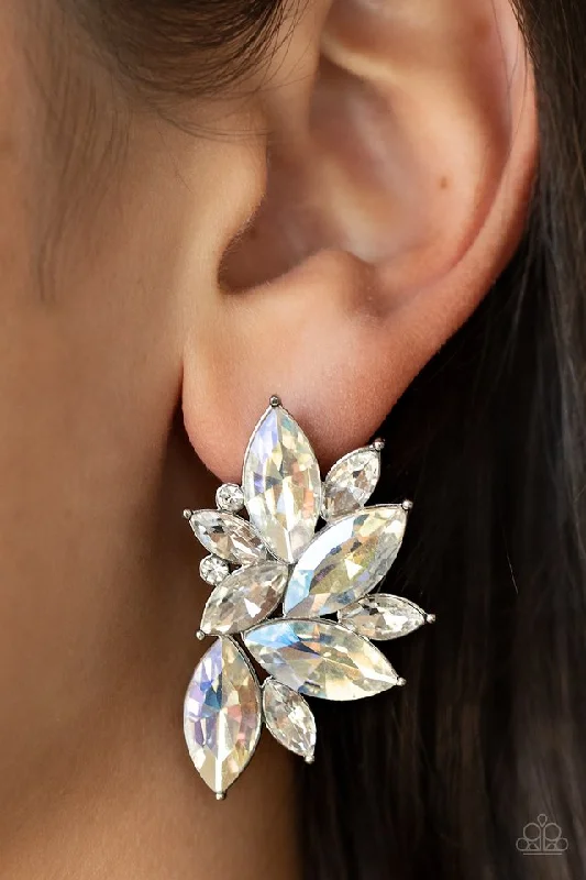 titanium black matte ring Paparazzi Earring ~ Instant Iridescence - White