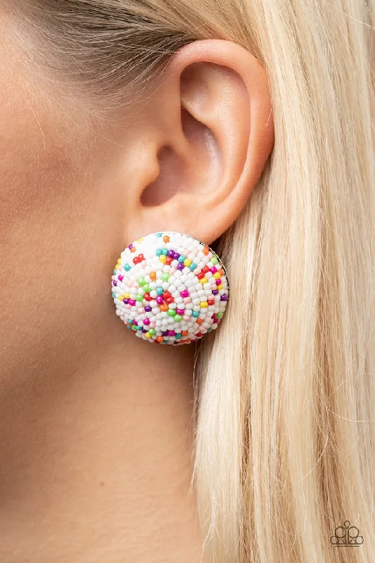 handmade clay bead earrings Paparazzi Earring ~ Kaleidoscope Sky - White