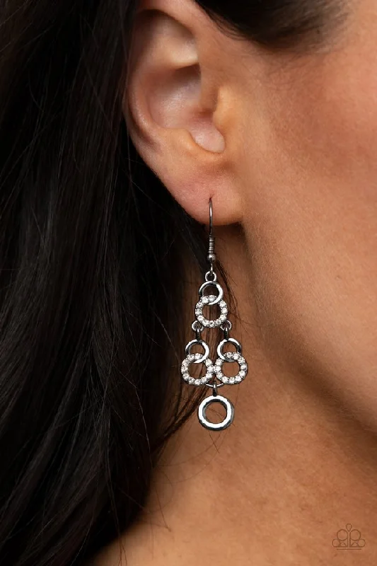 petite diamond promise ring Paparazzi Earring ~ Luminously Linked - Black