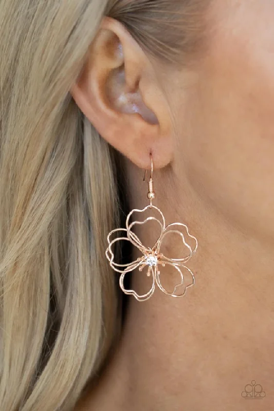celestial astrology sign ring Paparazzi Earring ~ Petal Power - Rose Gold