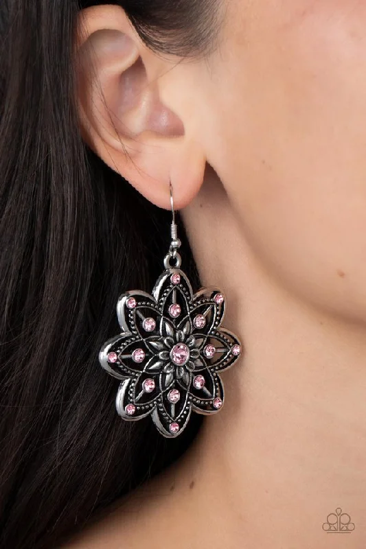 sapphire engagement ring halo Paparazzi Earring ~ Prismatic Perennial - Pink