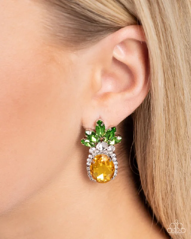 hammered gold signet ring Paparazzi Earring ~ Prismatic Pineapple - Yellow