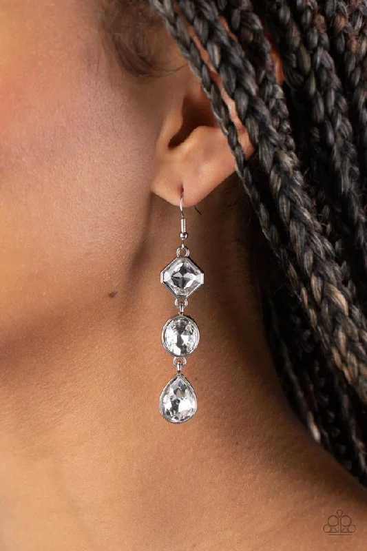 round cut diamond engagement ring Paparazzi Earring ~ Reflective Rhinestones - White