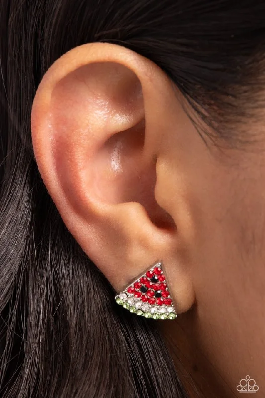 silver wedding band with engraving Paparazzi Earring ~ Watermelon Slice - Red
