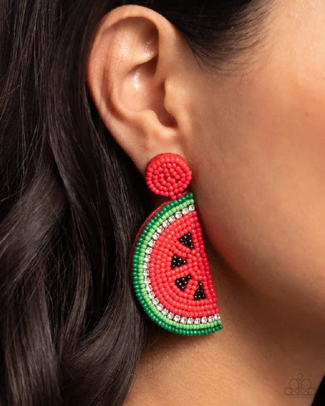 layered gold coin pendant necklace Paparazzi Earring ~ Watermelon Welcome - Red