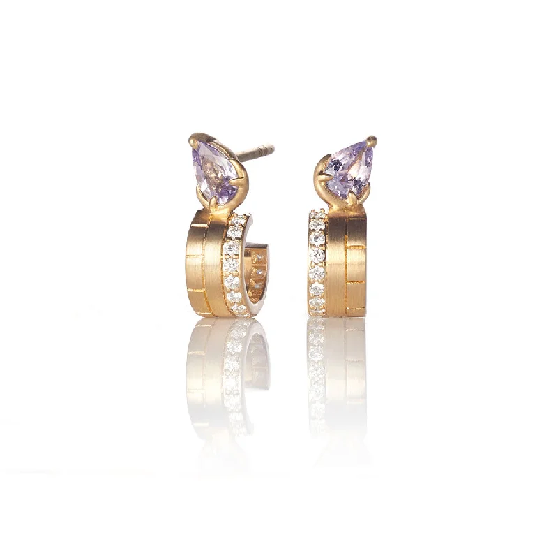 vintage diamond drop necklace Purple Sapphire and diamond huggie hoop earrings