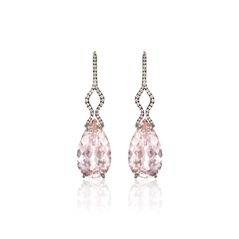 silver feather charm necklace Pear Drop Earrings with Morganite