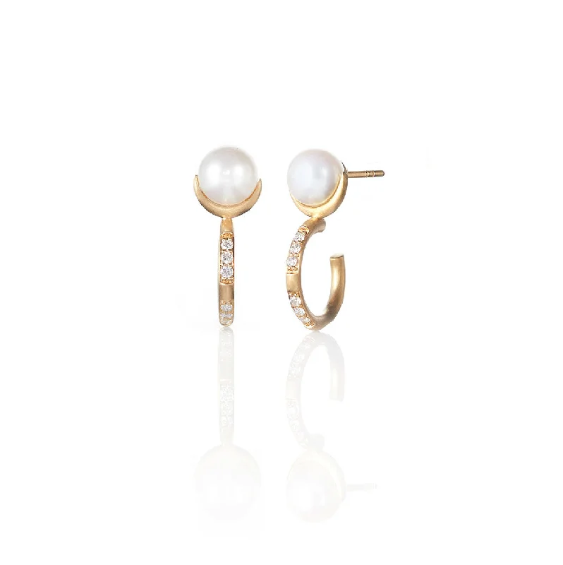 custom gold name necklace Pearl and diamond hoop huggie earrings