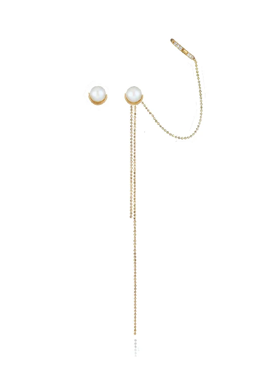 cubic zirconia eternity necklace Pearl stud earrings and detachable diamond ear cuff with ball rope chain