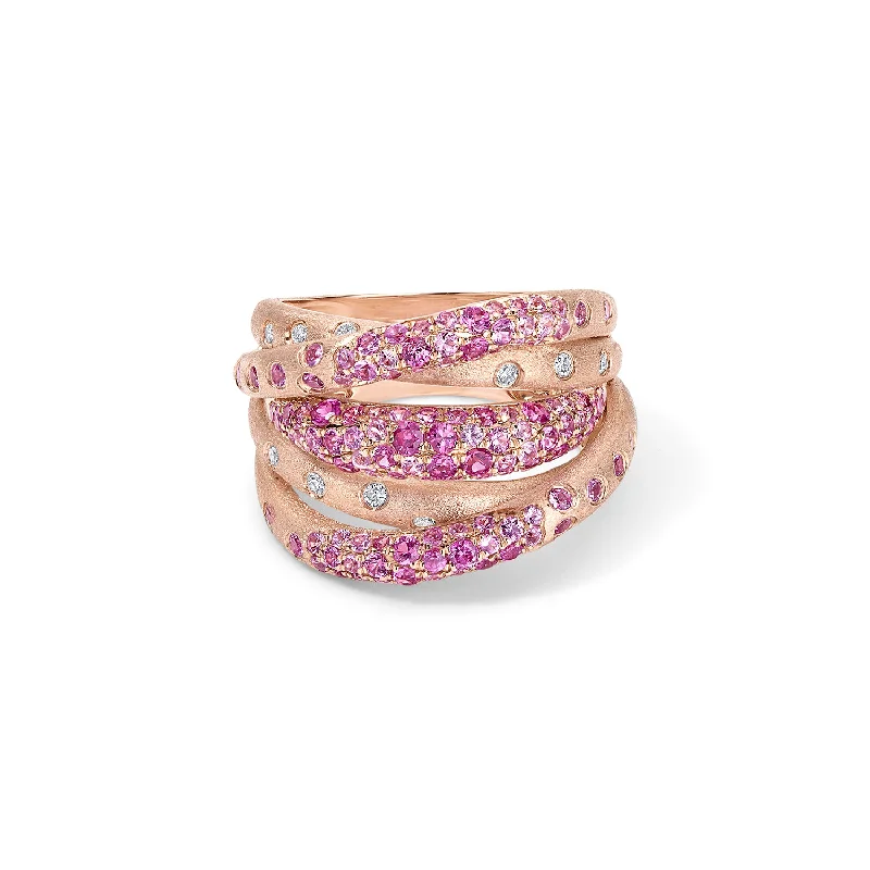 Scattered Pink Sapphire and Ruby Multi Row Ring