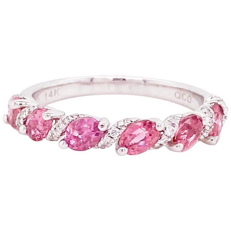 small diamond cross pendant Pink Tourmaline Diamond Stackable Ring