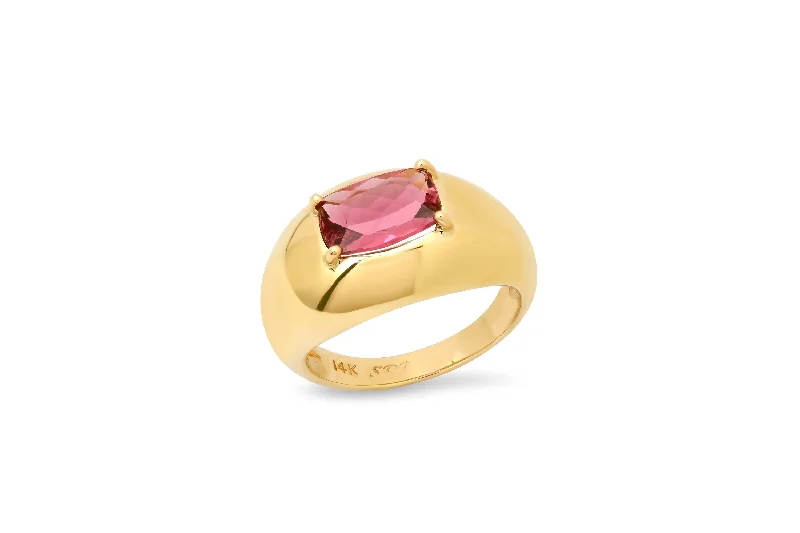 twisted rope gold chain Pink Tourmaline Domed Ring