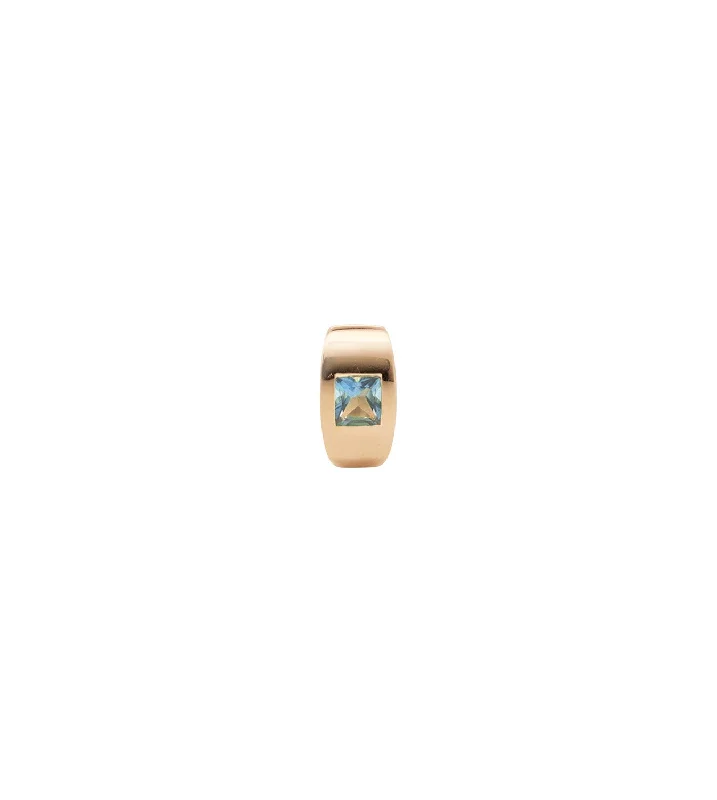 gold plated Cuban link chain Princess Cut Swiss Blue Topaz - Love : Gemstone Huggie Earring
