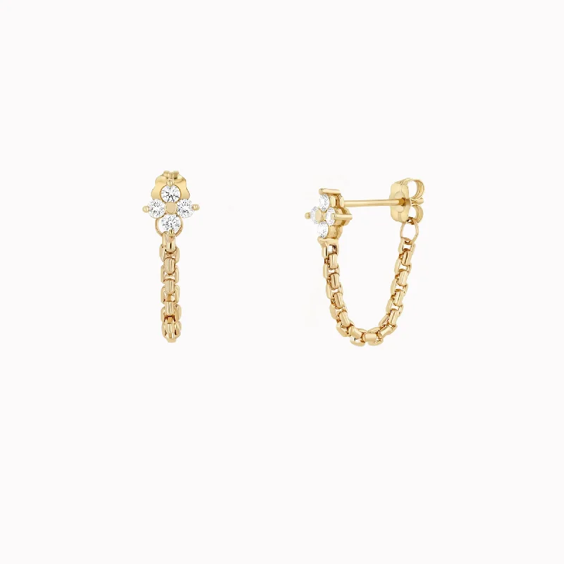 Quad Box Chain Prong Diamond Huggie Earrings