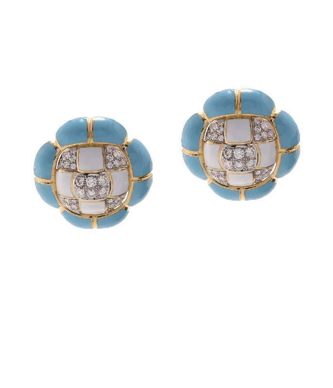 vintage floral engagement ring Quilted Earrings, Light Blue Enamel