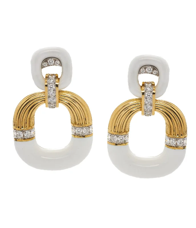 ethical lab-grown diamond ring Radiator Hoop Earrings, Diamonds and White Enamel
