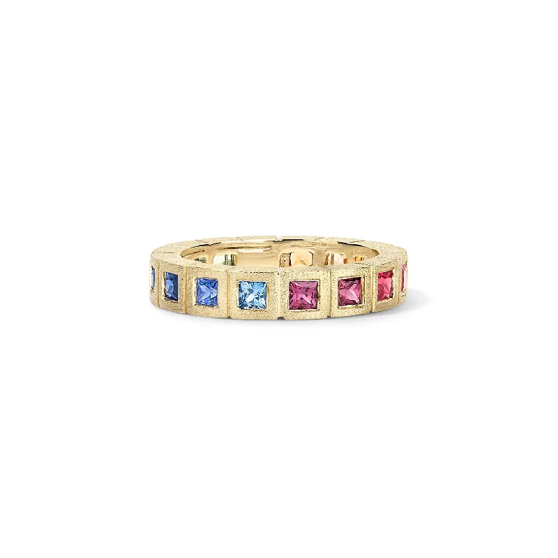 Rainbow Princess Cut Eternity Band