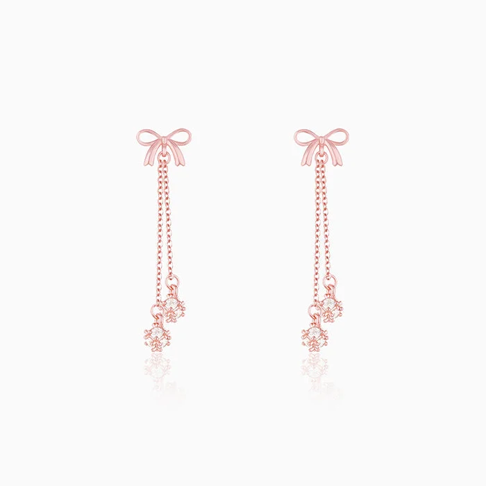 Rose Gold Bow Dangler Earrings