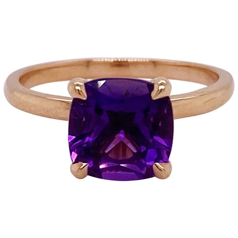 classic diamond solitaire earrings Cushion Cut Amethyst Solitaire Ring