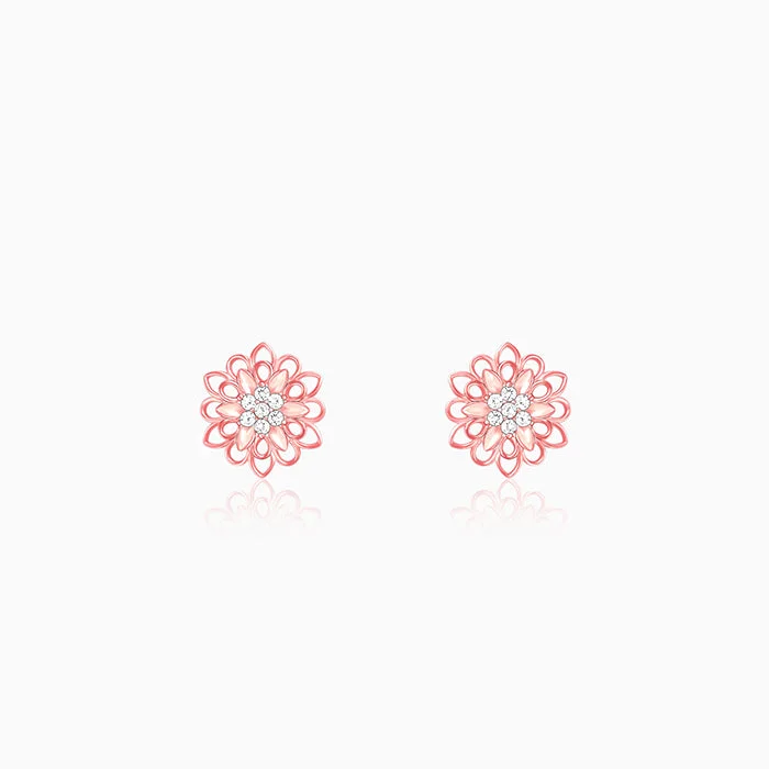 Rose Gold Blooming Flower Stud Earrings