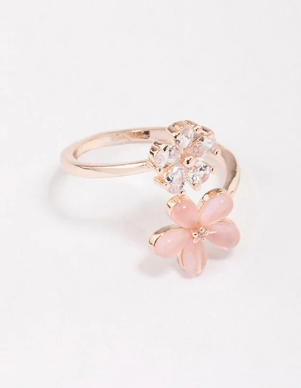 layered pearl choker necklace Rose Gold Double Daisy Wrap Ring