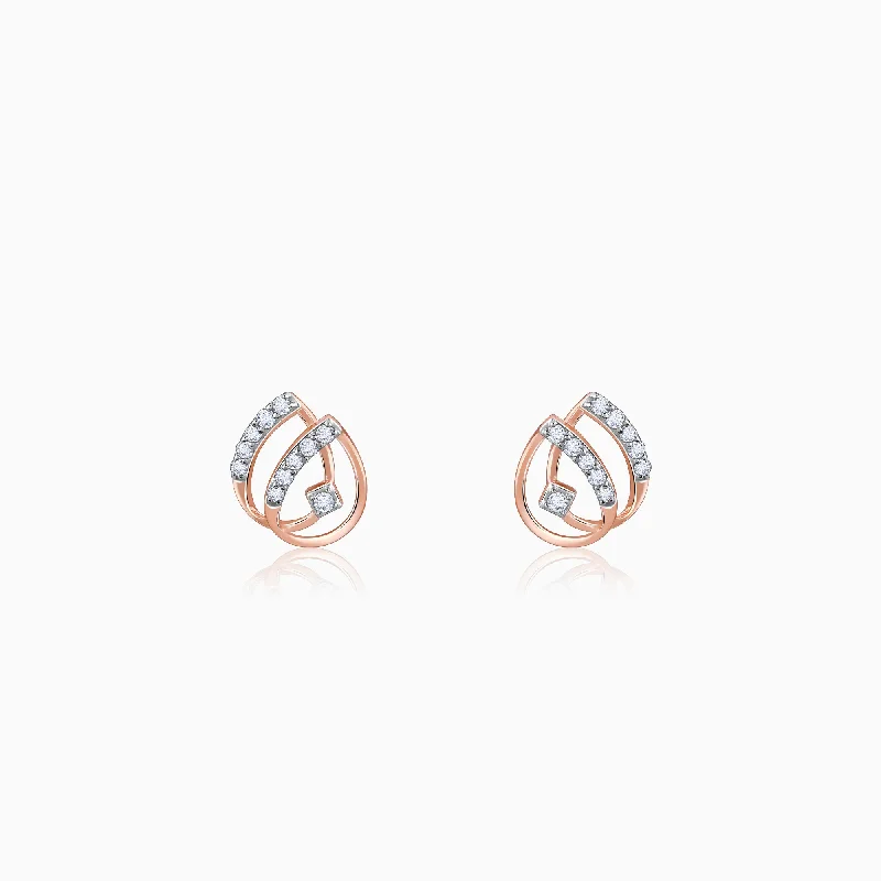 Rose Gold Dual Drop Diamond Earrings