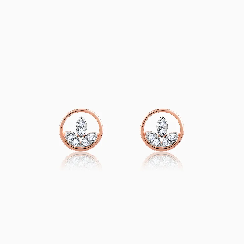 Rose Gold Floral Circle Diamond Earrings