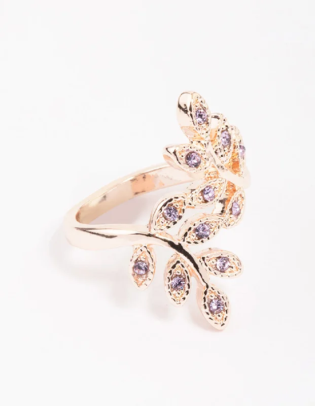 handmade silk thread earrings Rose Gold Floral Leaf Wrap Ring