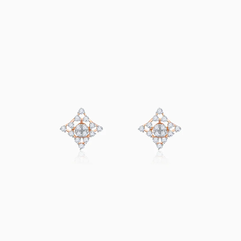 Rose Gold Geometric Square Diamond Earrings